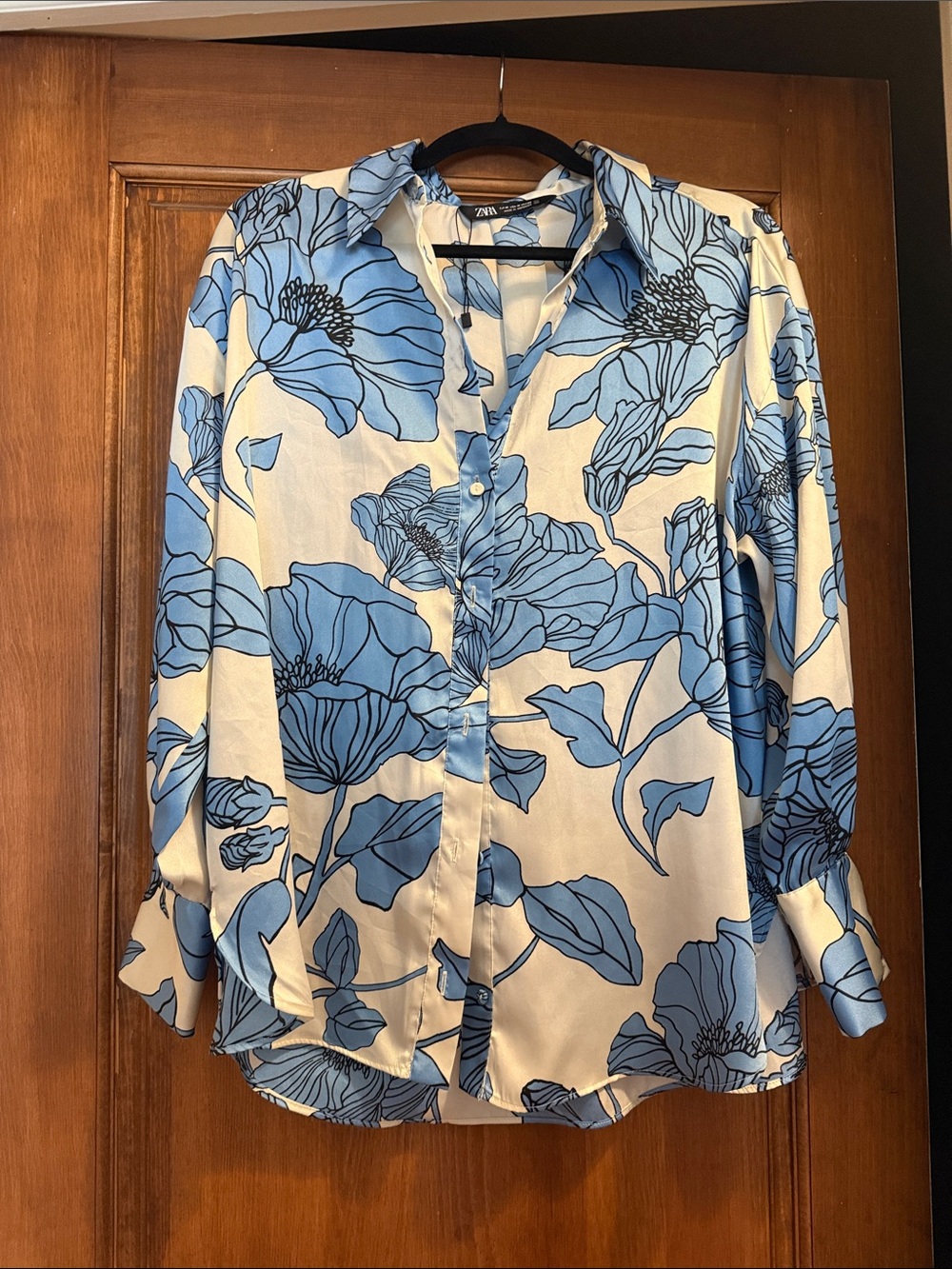 Zara White Blouse with Blue Floral Print